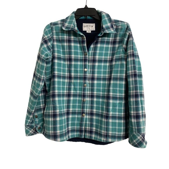 Orvis Tops - Orvis Teal Flannel Plaid Fleece Lined Shacket Size M Snap Front